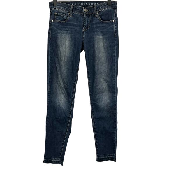Articles Of Society Womens Jeans Size 24 Blue Denim Skinny Raw Hem - Picture 1 of 9